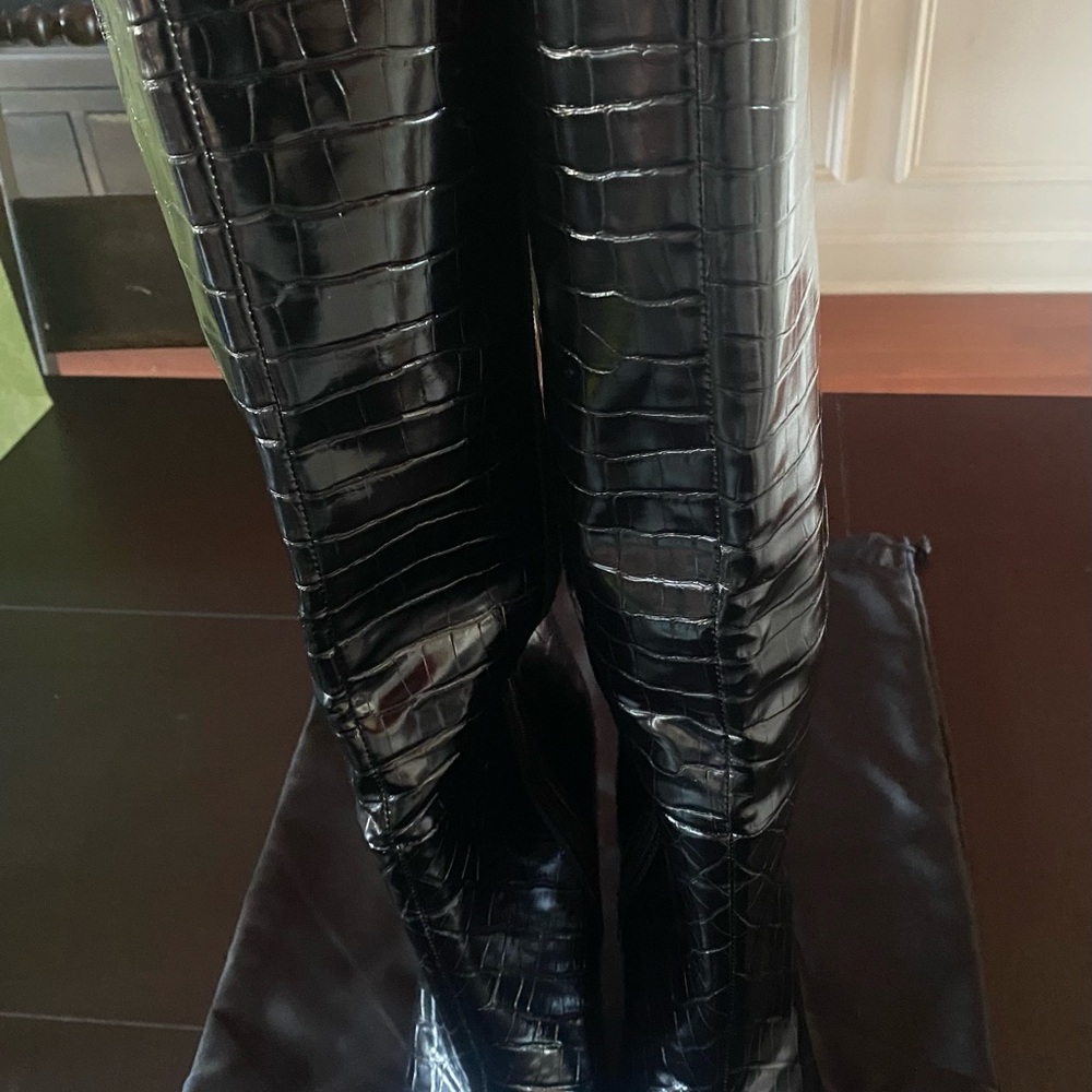 Express Black Crocodile Embossed Boots
